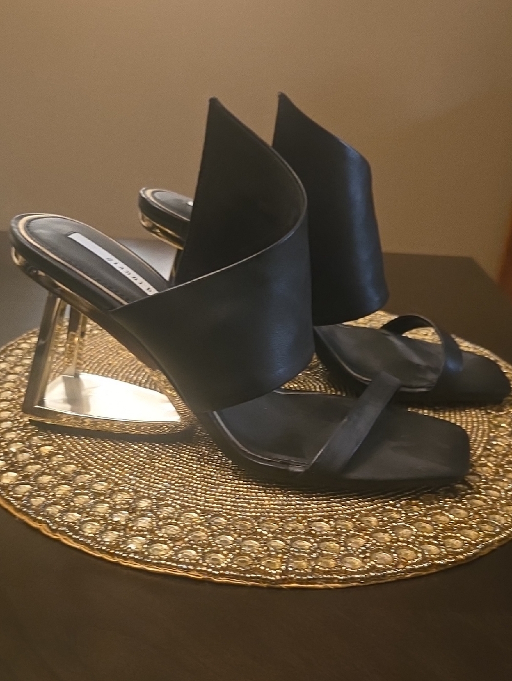 Gianni Bini Black Sculptural Heel Slide Sandals